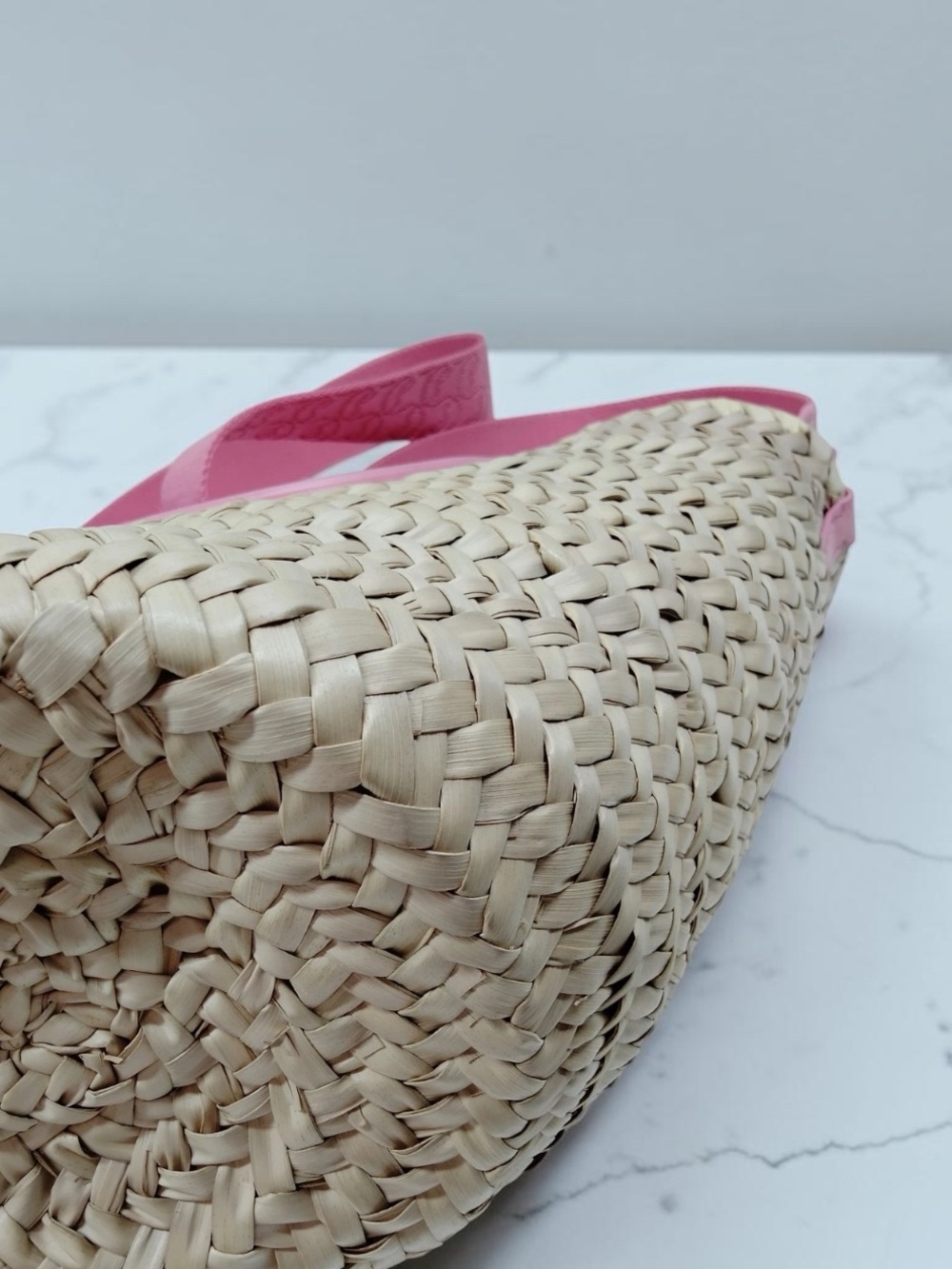 Christian Louboutin Loubishore Pink Leather Straw Basket Tote Bag Strap - Picture 7 of 10